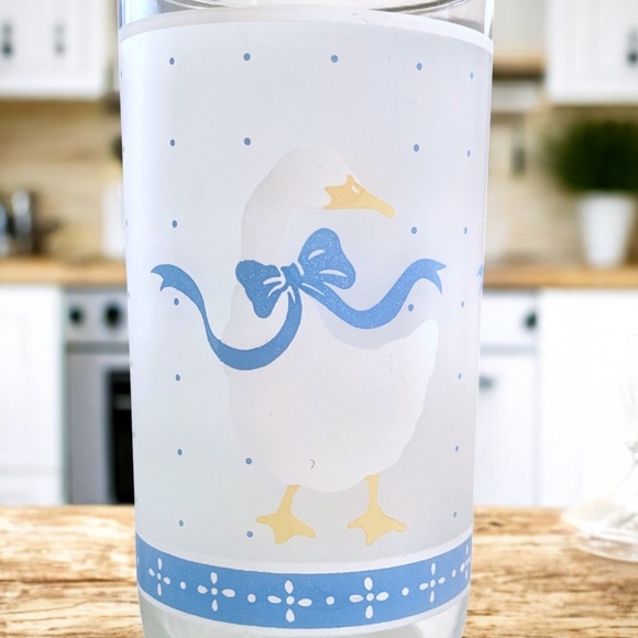 Set 4 Libby Frosted Drinking Glasses Cottagecore Goose Duck Blue Ribbons VTG 6" - Picture 8 of 13